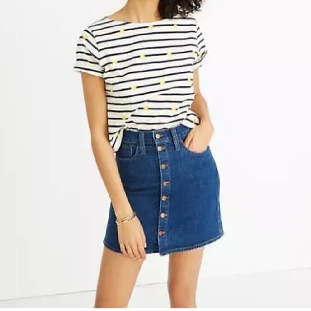 #50 Madewell Straight Denim Exposed Button Front Skirt